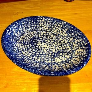 Roma Inc Blue/White Spongeware Oval Plate Platter, Vintage Hand Painted in Italy